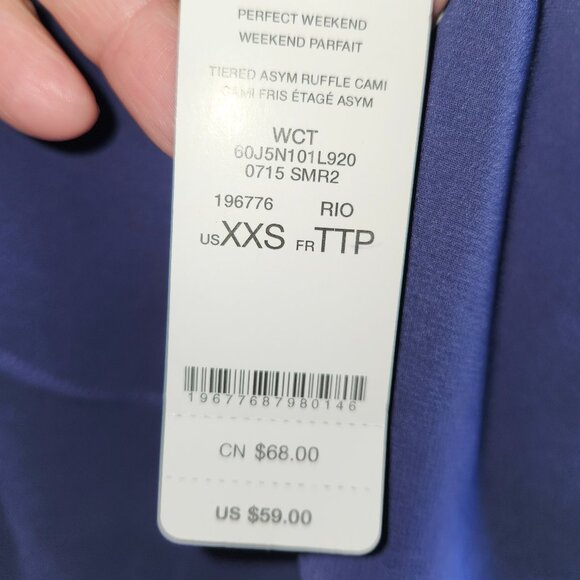 25270 NWT!!  BEBE Tiered Asymmetrical Ruffle Cami Tank in Navy Blue- XXS - Picture 7 of 10